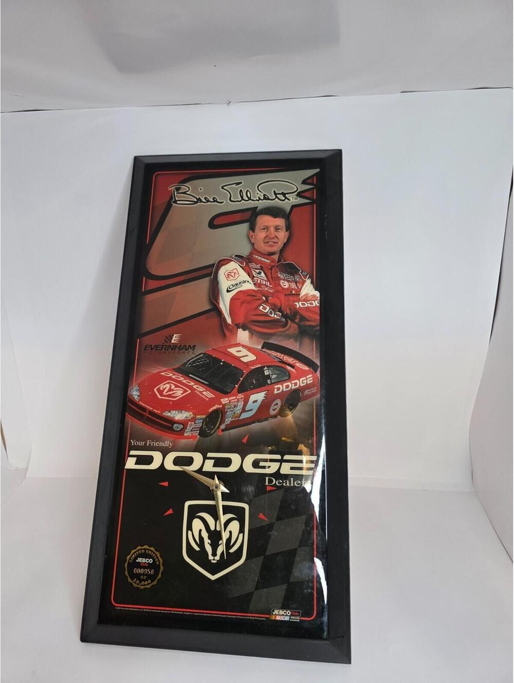 2001 Bill Elliot #9 Dodge Dealers Limited Edition Jebco Wall Clock WORKS